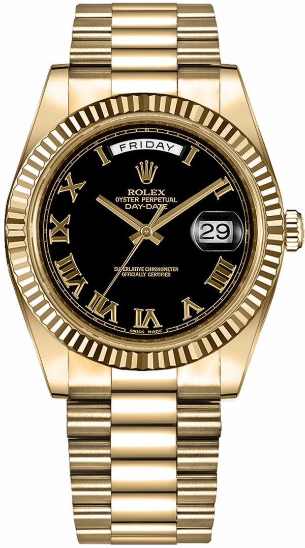 Rolex Day-Date 41 Black Roman Numeral Dial Gold Watch 218238