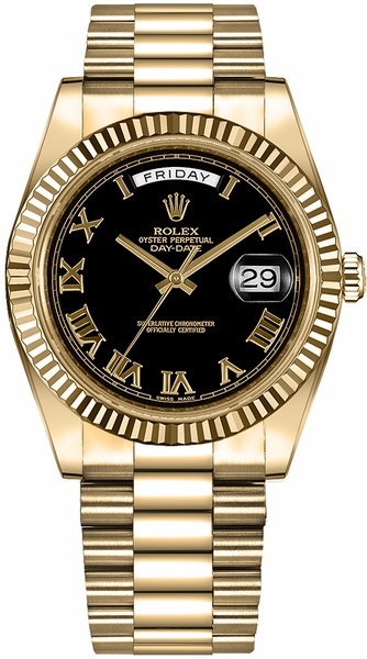 Rolex Day-Date 41 Black Roman Numeral Dial Gold Watch 218238