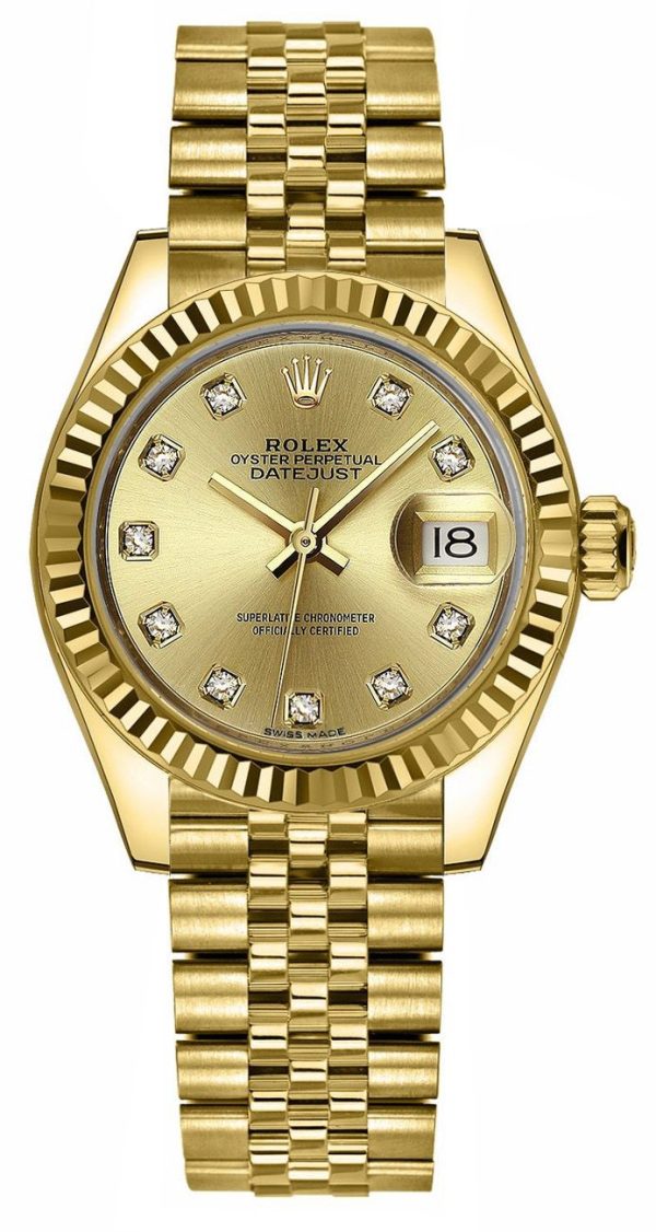Rolex Lady-Datejust 28 Champagne Diamond Dial Women-s Watch 279178