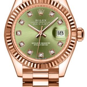 Rolex Lady-Datejust 28 Olive Green Diamonds Women-s Watch 279175