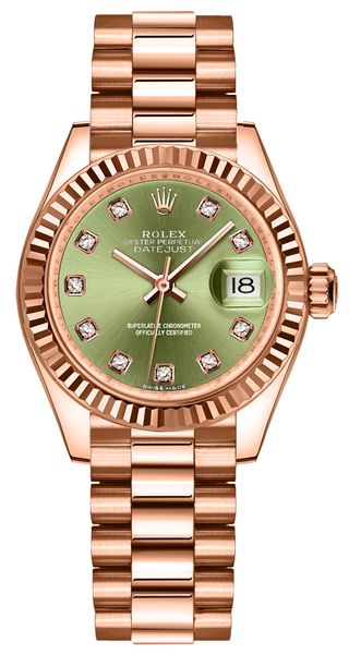 Rolex Lady-Datejust 28 Olive Green Diamonds Women-s Watch 279175