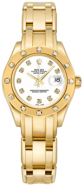 Rolex Pearlmaster Solid Gold White Diamond Women-s Watch 80318